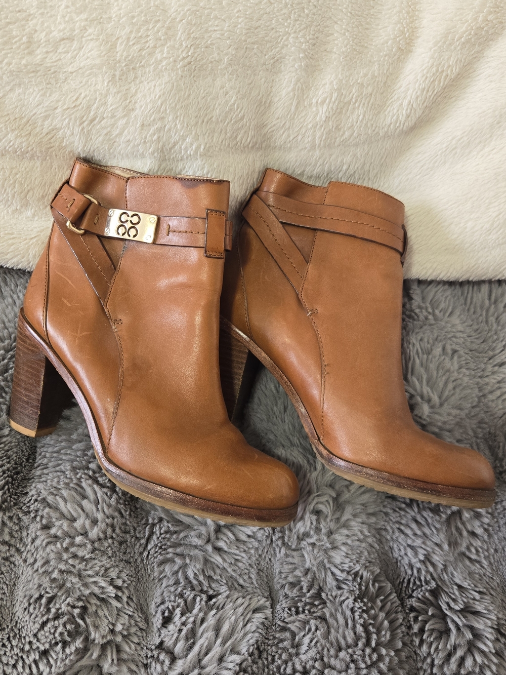 Coach Tan Leather Ankle Booties with Buckle Detail - Picture 1 of 3
